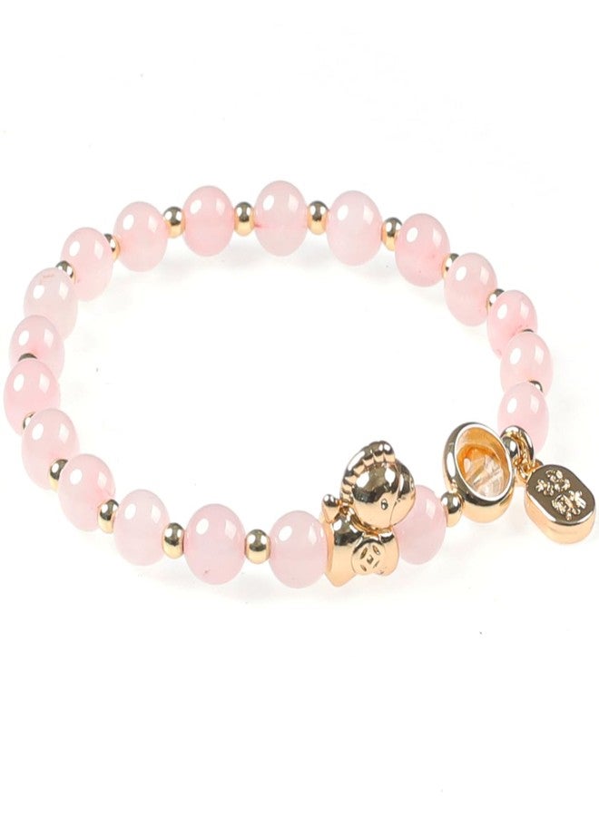 Moslovstar Horse Beaded Stretch Bracelet Rose Quartz Chinese New Year Zodiac Good Luck Jewelry for Women Natural Stone Festival Accessory, 6mm Round - Image 1